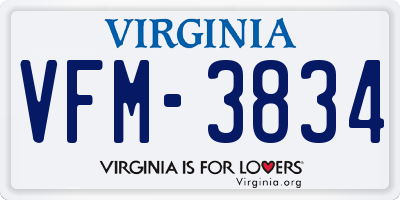 VA license plate VFM3834
