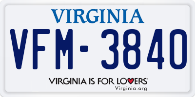 VA license plate VFM3840