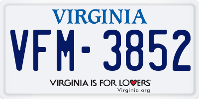 VA license plate VFM3852