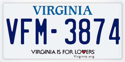 VA license plate VFM3874