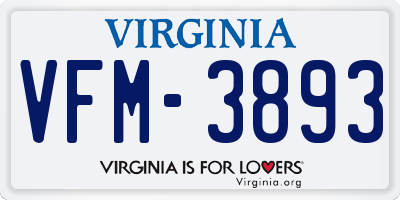 VA license plate VFM3893