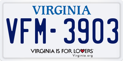 VA license plate VFM3903