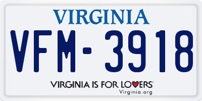 VA license plate VFM3918