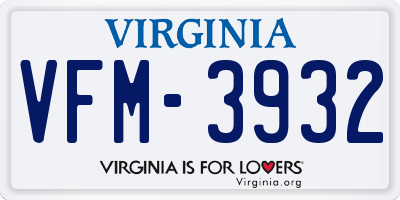VA license plate VFM3932