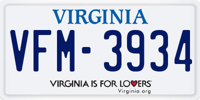 VA license plate VFM3934