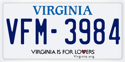 VA license plate VFM3984