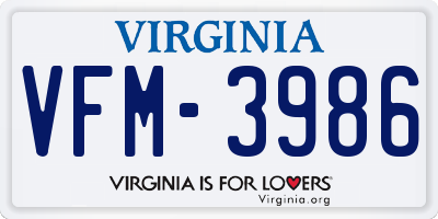 VA license plate VFM3986