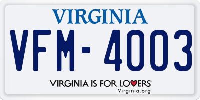 VA license plate VFM4003