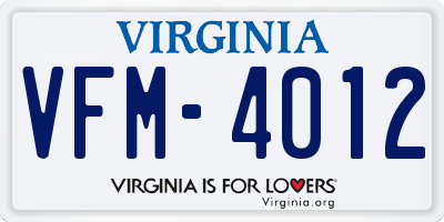 VA license plate VFM4012