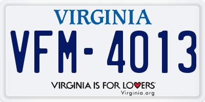 VA license plate VFM4013