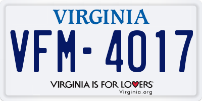 VA license plate VFM4017