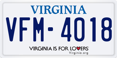 VA license plate VFM4018
