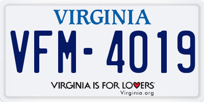 VA license plate VFM4019