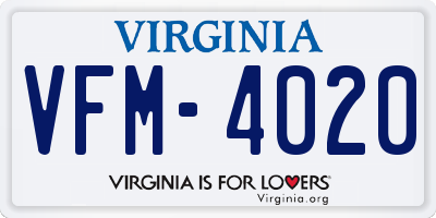 VA license plate VFM4020