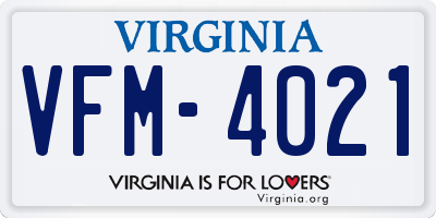 VA license plate VFM4021