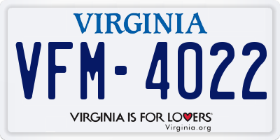 VA license plate VFM4022