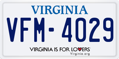 VA license plate VFM4029