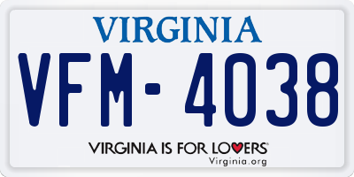 VA license plate VFM4038