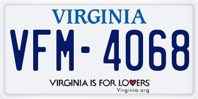 VA license plate VFM4068