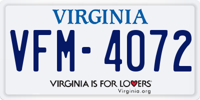VA license plate VFM4072