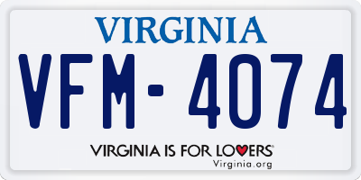 VA license plate VFM4074