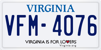 VA license plate VFM4076