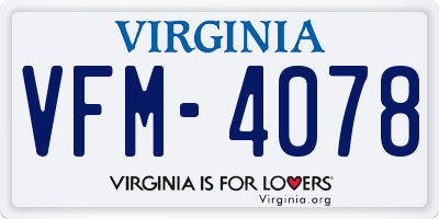 VA license plate VFM4078