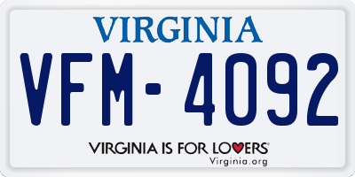 VA license plate VFM4092