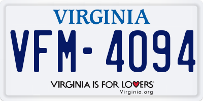 VA license plate VFM4094