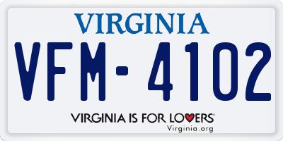VA license plate VFM4102