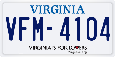 VA license plate VFM4104