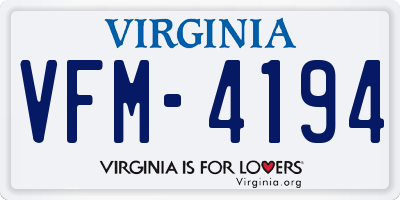 VA license plate VFM4194