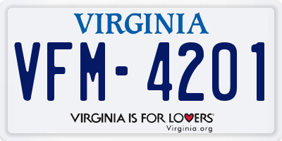 VA license plate VFM4201