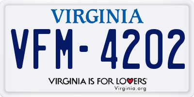 VA license plate VFM4202