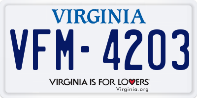 VA license plate VFM4203