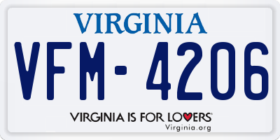 VA license plate VFM4206