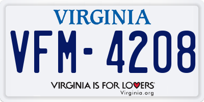 VA license plate VFM4208