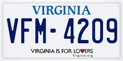 VA license plate VFM4209