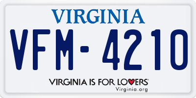 VA license plate VFM4210