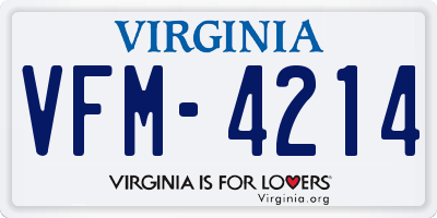VA license plate VFM4214