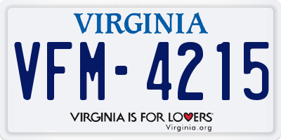 VA license plate VFM4215