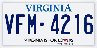 VA license plate VFM4216