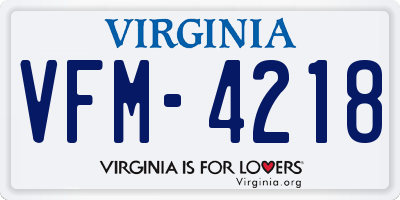 VA license plate VFM4218
