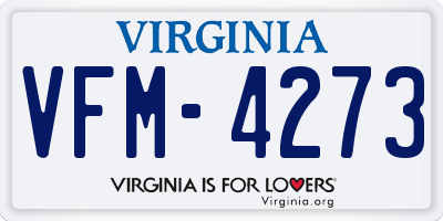 VA license plate VFM4273