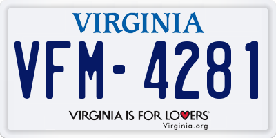 VA license plate VFM4281