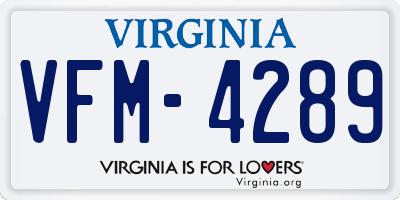 VA license plate VFM4289