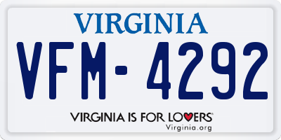 VA license plate VFM4292