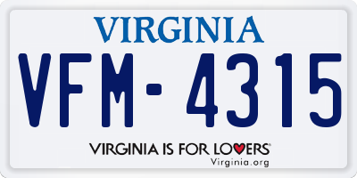 VA license plate VFM4315
