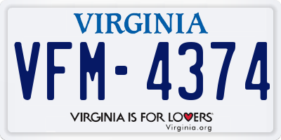 VA license plate VFM4374