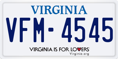 VA license plate VFM4545